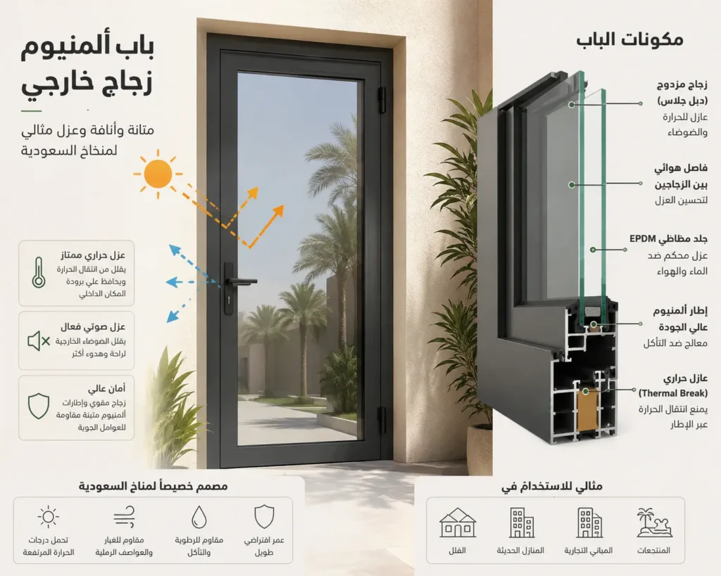سعر باب ألمنيوم زجاج خارجي في السعودية