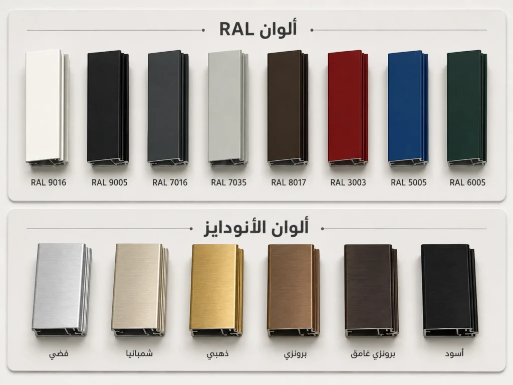 نماذج ألوان تشطيب لإطارات الشبابيك الألمنيوم